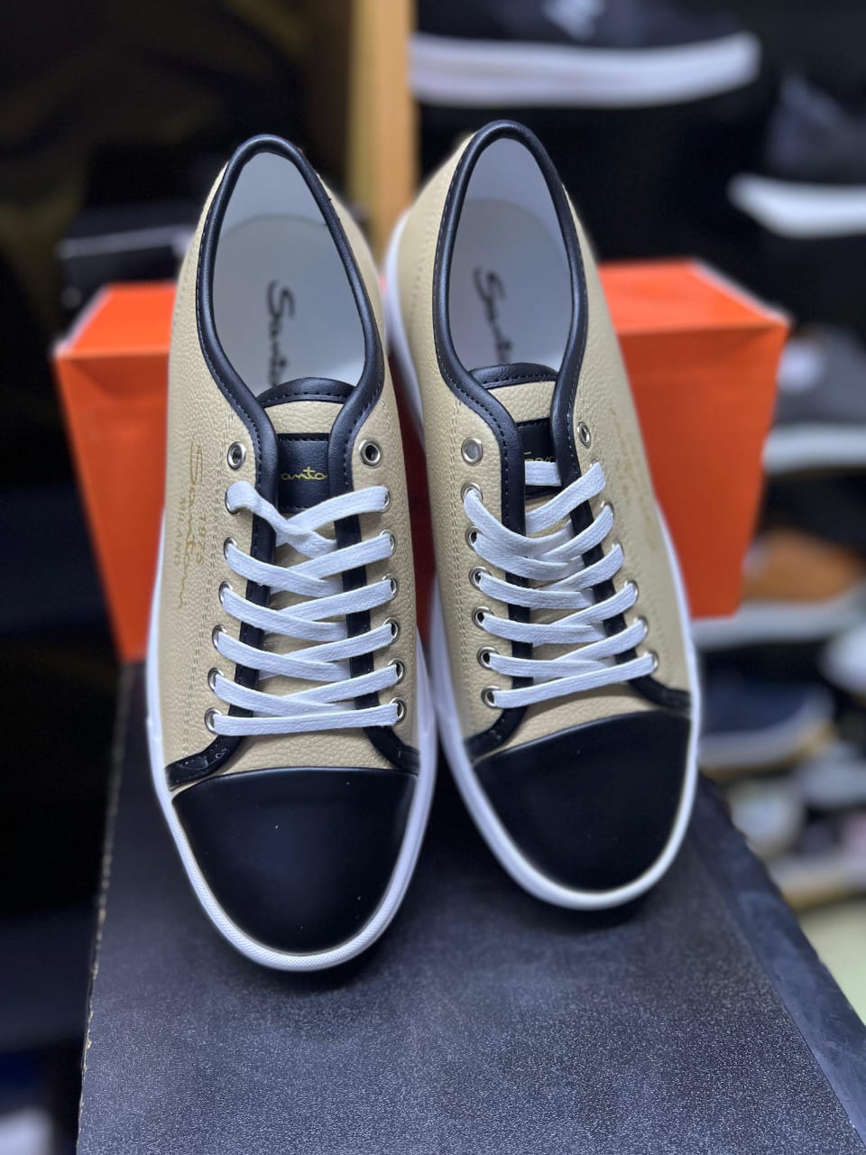 Santoni Milano Men's Casual Sneakers – Cream & Black image 2