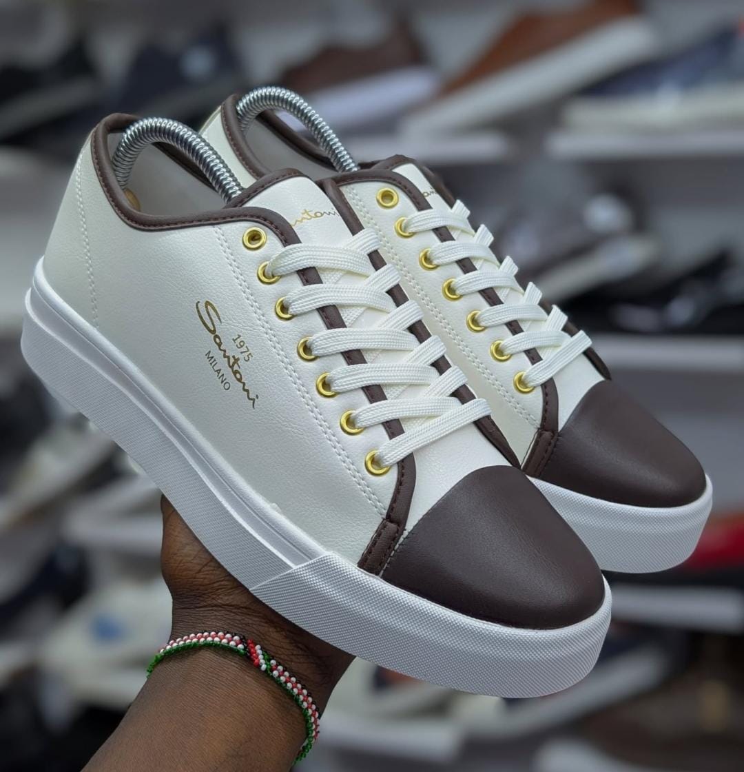 Santoni Milano Men's Casual Sneakers – Cream & Brown image 2