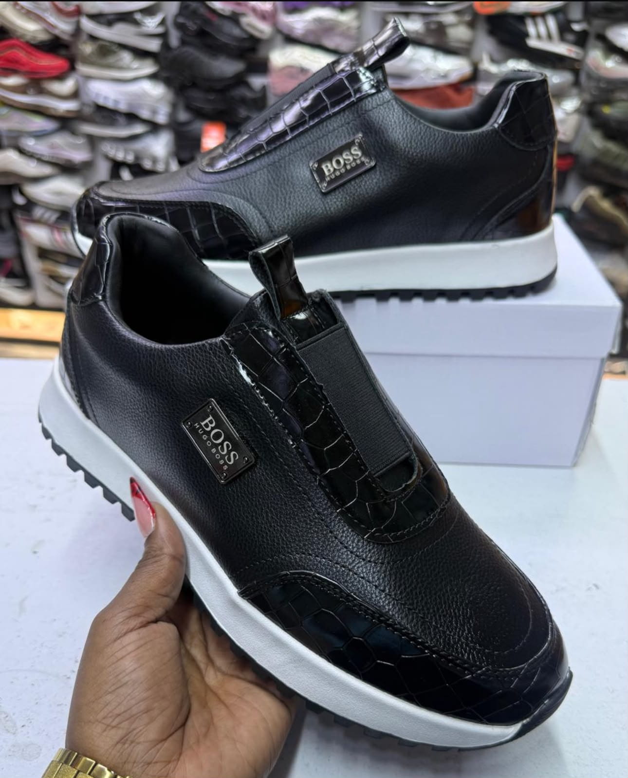 BOSS Men's Slip-On Sneakers – Black & White image 3