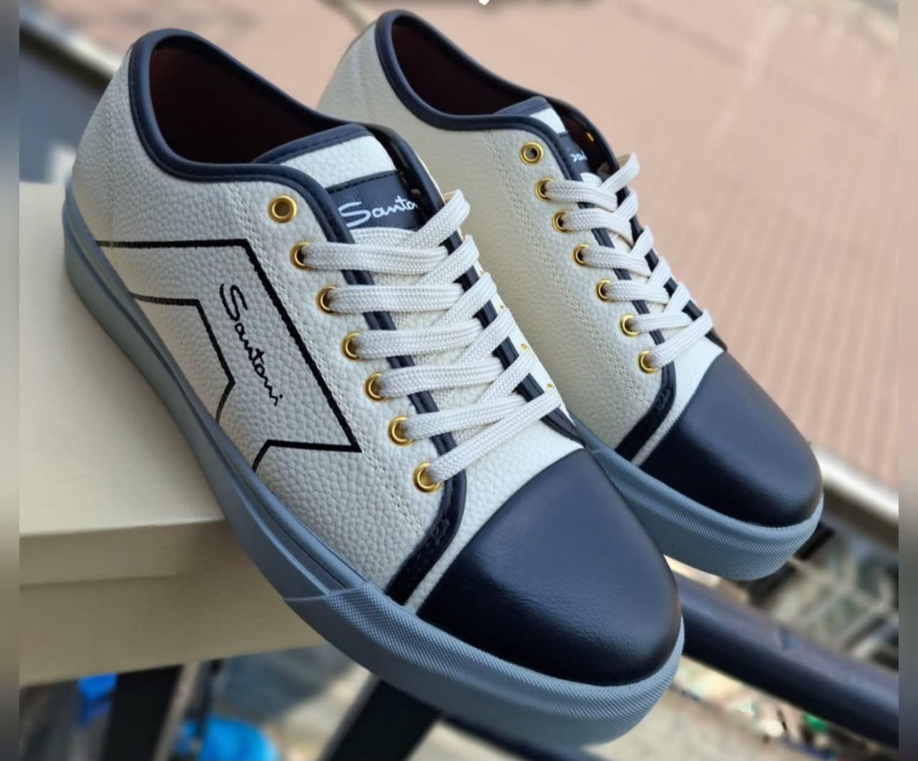 Santoni Men's Casual Sneakers – Grey & Navy Blue - Santoni Casuals | Mars Collection