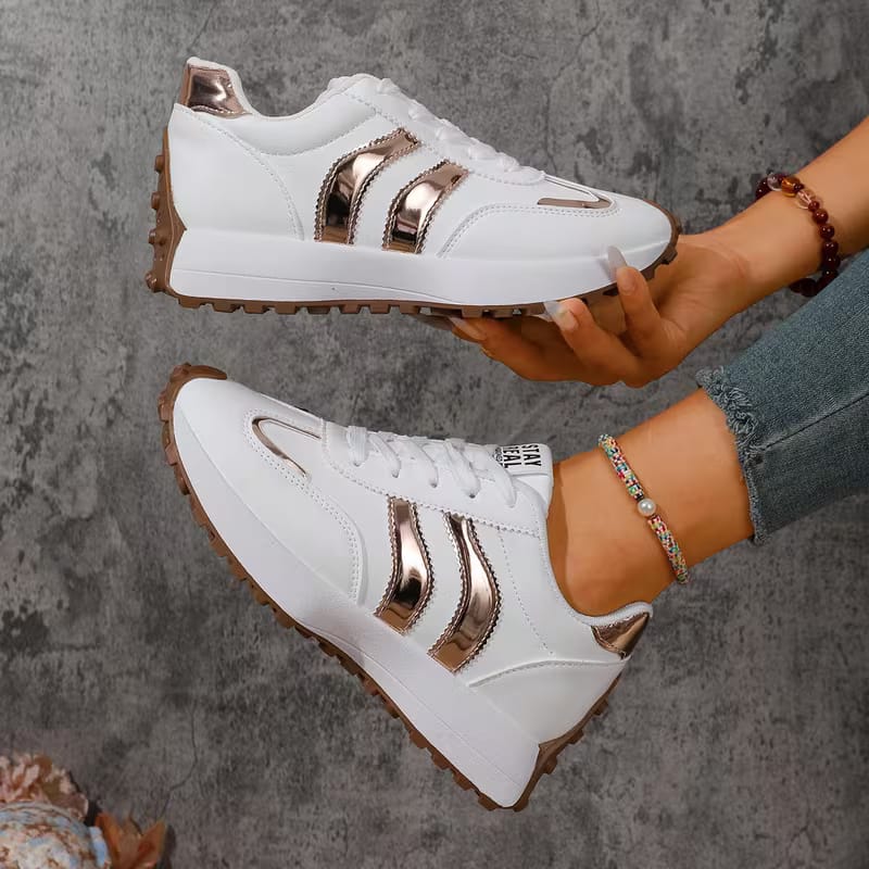 Stay Real Sneakers – White & Gold Stripes image 5