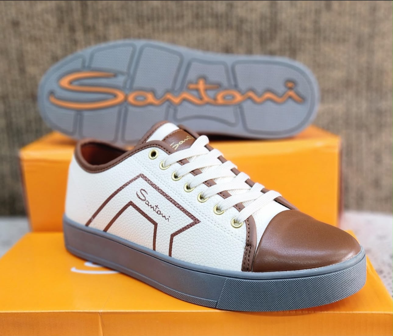 Santoni Milano Men's Shoes – Cream & Brown Premium Footwear - Santoni Casuals | Mars Collection