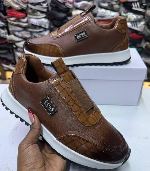 BOSS Men's Slip-On Sneakers – Dark Brown & White image 3