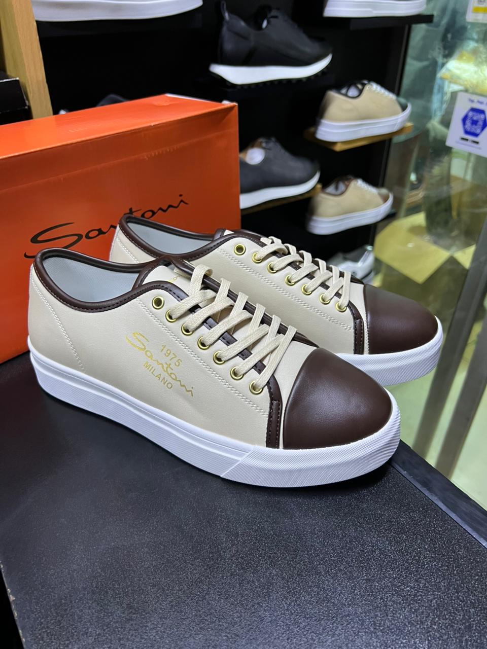 Santoni Milano Men's Casual Sneakers – Cream & Brown image 3