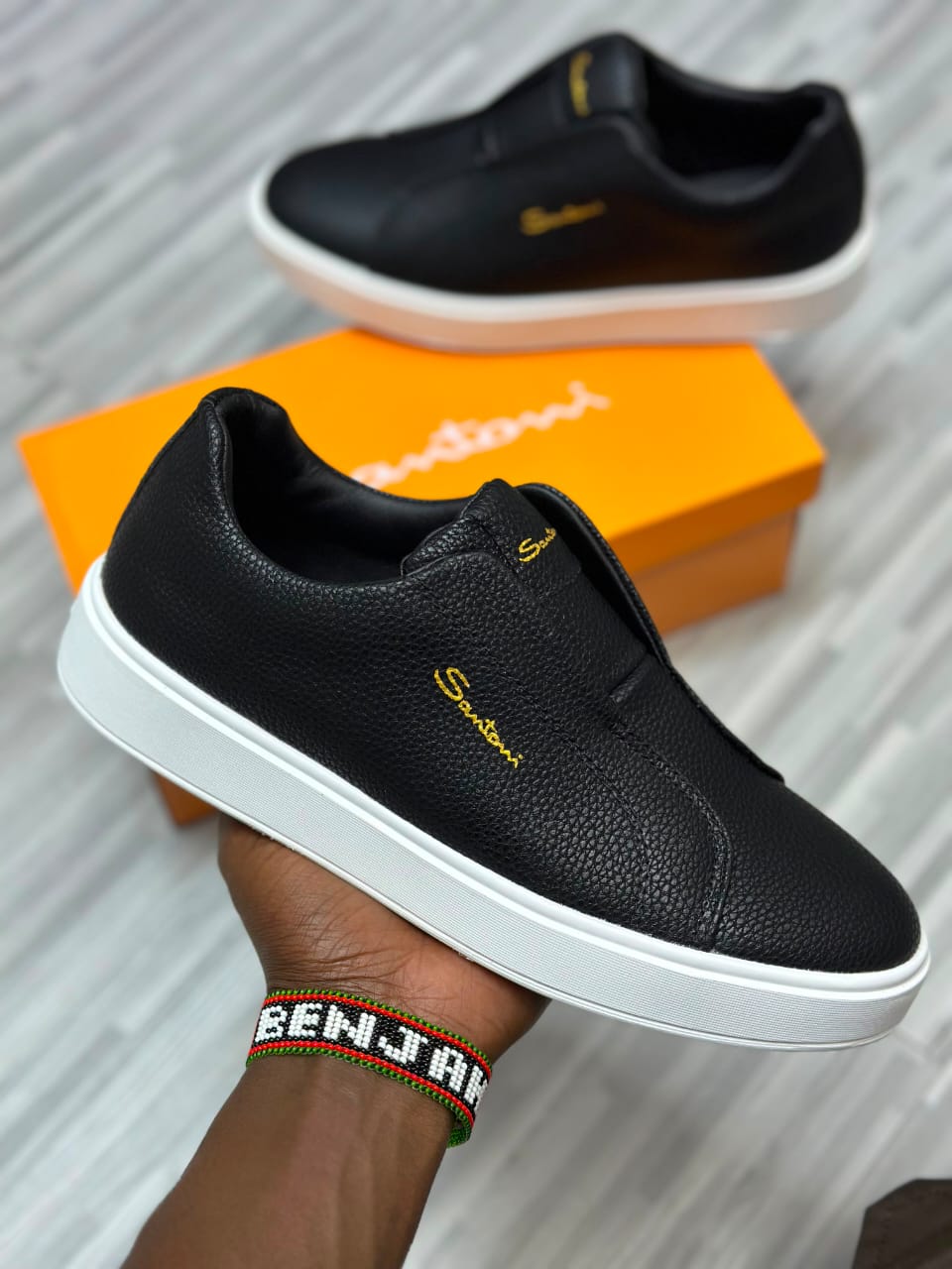 Santoni Laceless Black Shoes - Santoni Casuals | Mars Collection