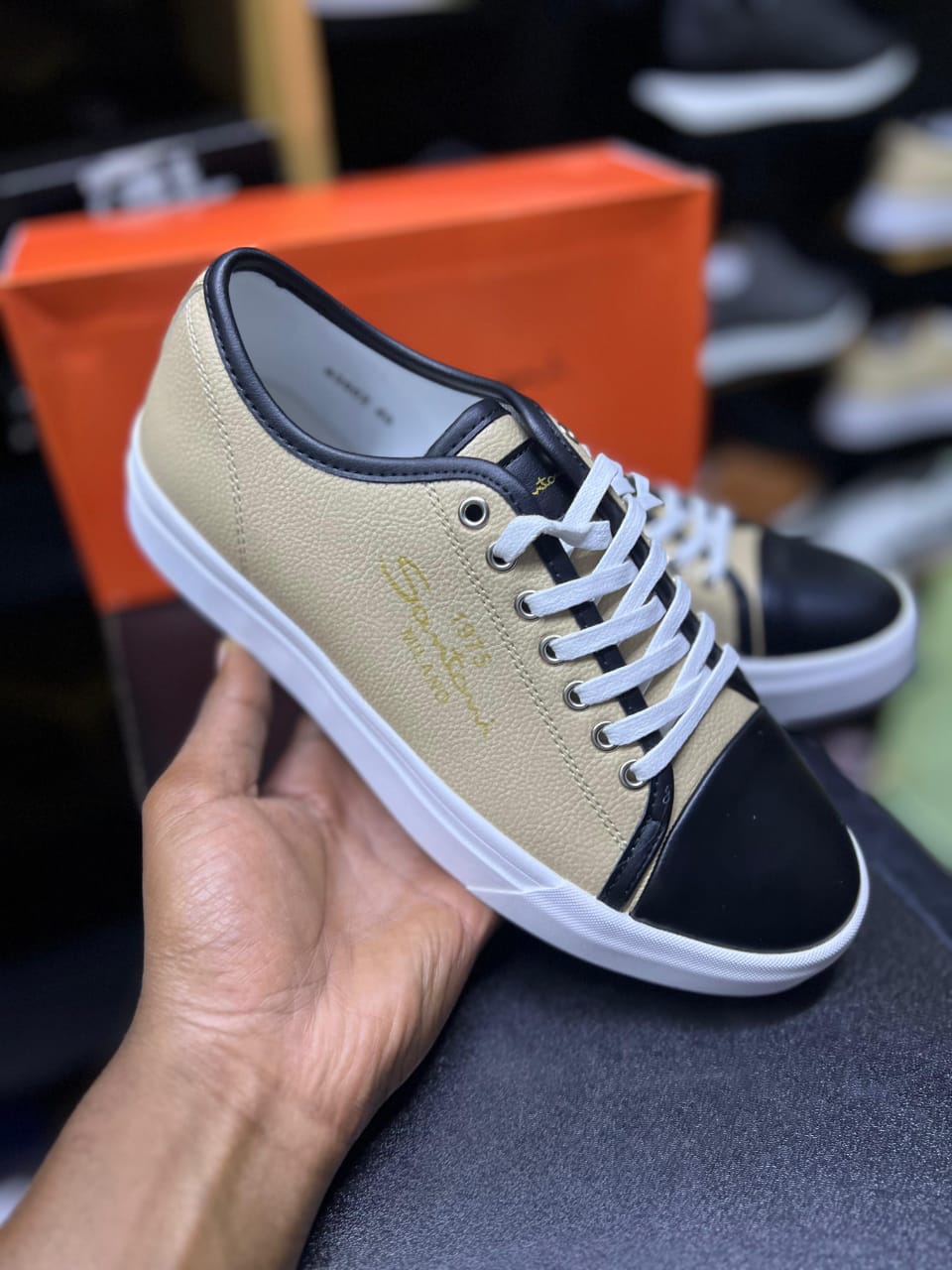 Santoni Milano Men's Casual Sneakers – Cream & Black - Santoni Casuals | Mars Collection